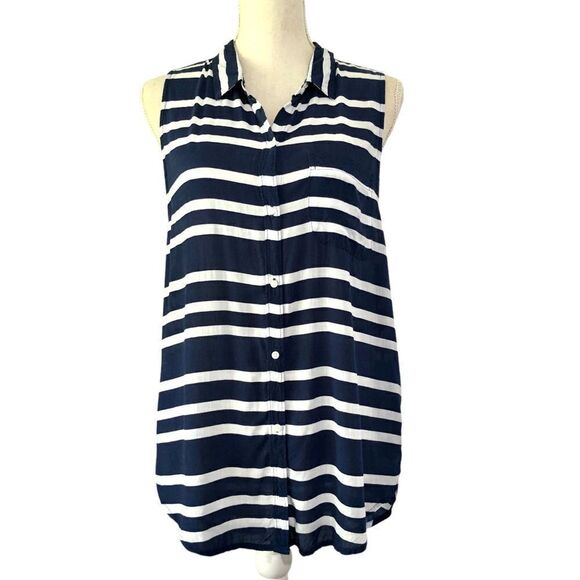 Abercrombie & Fitch Sleeveless Button Front Shirt Navy/White Stripe Size Large - Picture 1 of 9